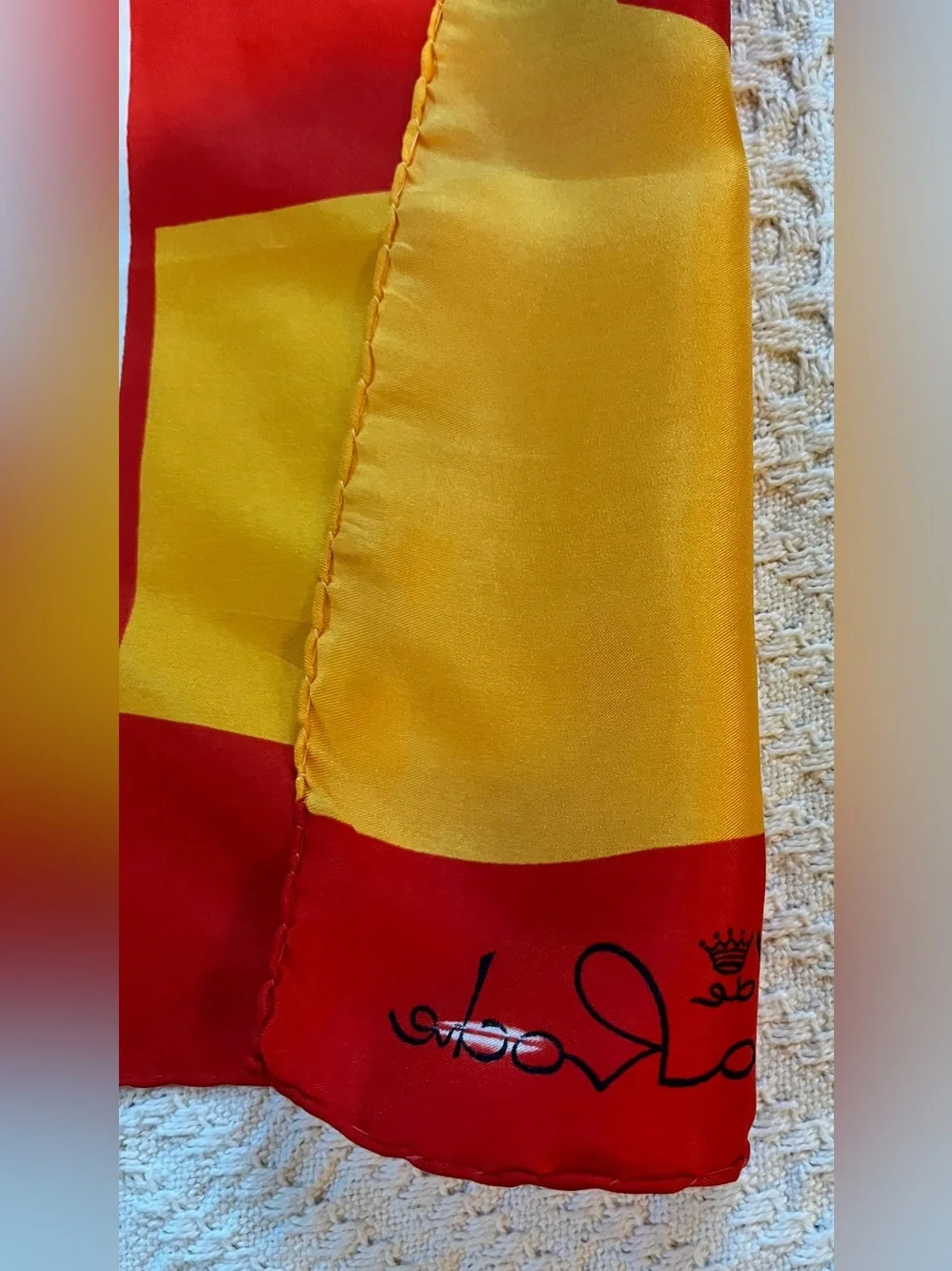 Vintage De La Roche Silk Scarf with Hand-Rolled Hem